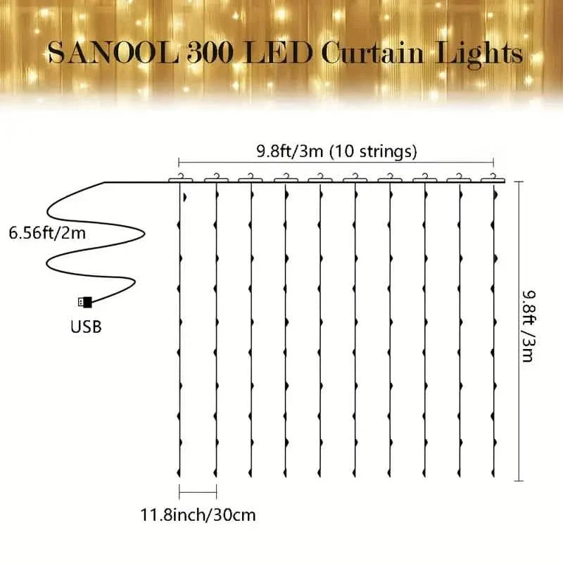 300 LED Curtain Fairy Lights