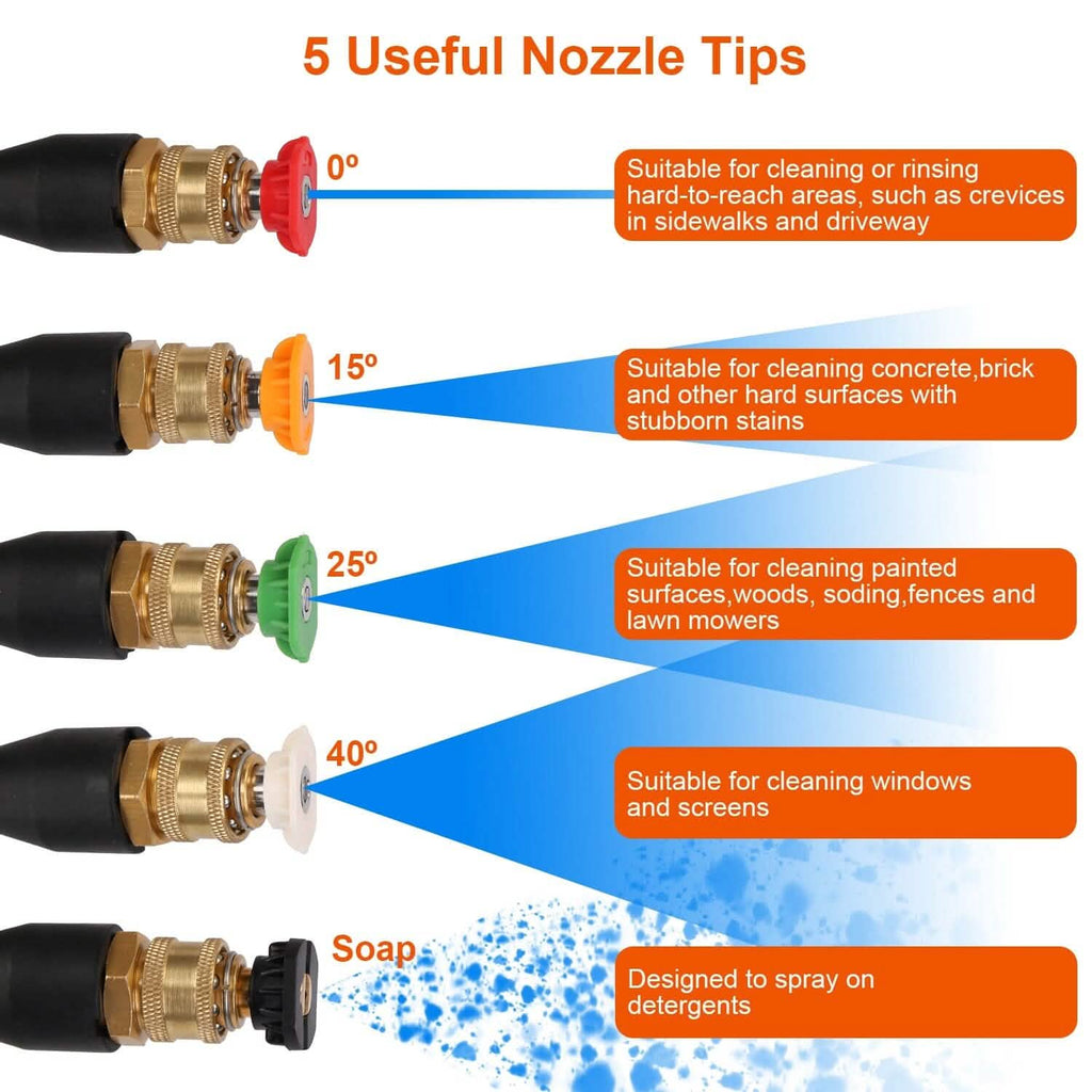 3000PSI Pressure Washer Gun Car Foam Sprayer with Jet Wand 5 Nozzle Tips M22-14 Connector