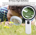 30X Handheld Large Magnifying Glass 12 LED Illuminated Lighted Magnifier