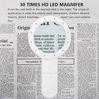 30X Handheld Large Magnifying Glass 12 LED Illuminated Lighted Magnifier
