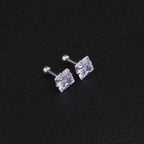 316 Stainless Steel Square Stud Earrings with Cubic Zirconia Accents
