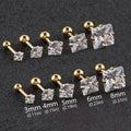 316 Stainless Steel Square Stud Earrings with Cubic Zirconia Accents