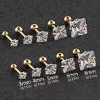 316 Stainless Steel Square Stud Earrings with Cubic Zirconia Accents