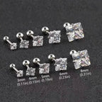 316 Stainless Steel Square Stud Earrings with Cubic Zirconia Accents
