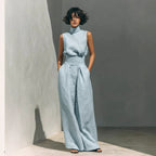 Women’s Cotton Linen Two-Piece Set – Sleeveless Top & Wide-Leg Pants
