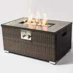 32" Outdoor Rattan Propane Gas Fire Table with Tile Tabletop