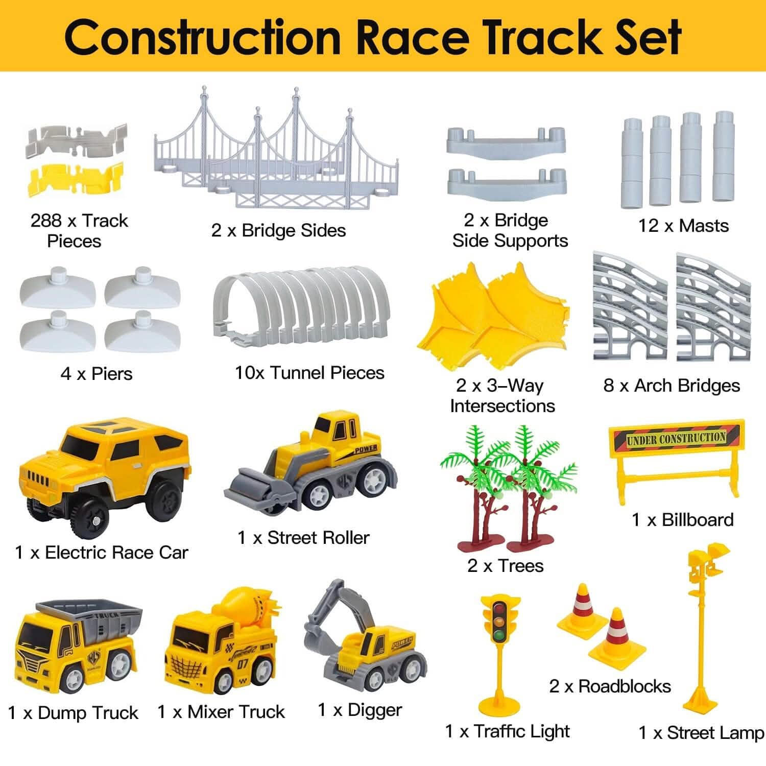 340-Piece: Construction Race Track Toy Set