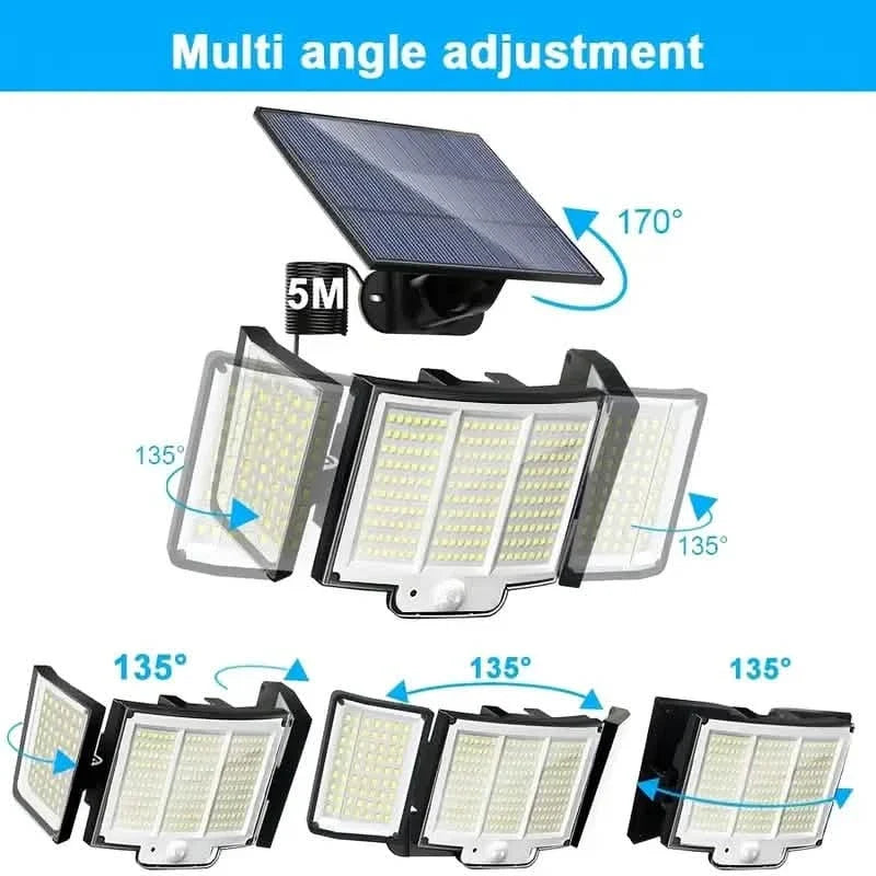 348 LED Motion Sensor Lights With Remote Control, 3 Head Security Lights, Solar Flood Wall Lights With 3 Modes