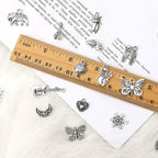50-Pieces: Silver Charms for Jewelry Making Wholesale Bulk Tibetan Silver Charm Pendants for DIY Necklace Bracelet Earring Craft Supplies