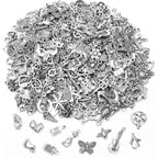 50-Pieces: Silver Charms for Jewelry Making Wholesale Bulk Tibetan Silver Charm Pendants for DIY Necklace Bracelet Earring Craft Supplies