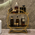 Double-Tiered Bathroom Organiser with Cat Ear Base | Stylish Metal Cosmetic & Skincare Shelf