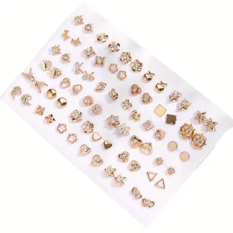 36-Pairs: Women's Fashion Earrings Set - Assorted Heart, Flower, Geometric & More