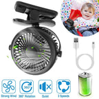 360 Degree Clip On Fan Quiet Rechargeable