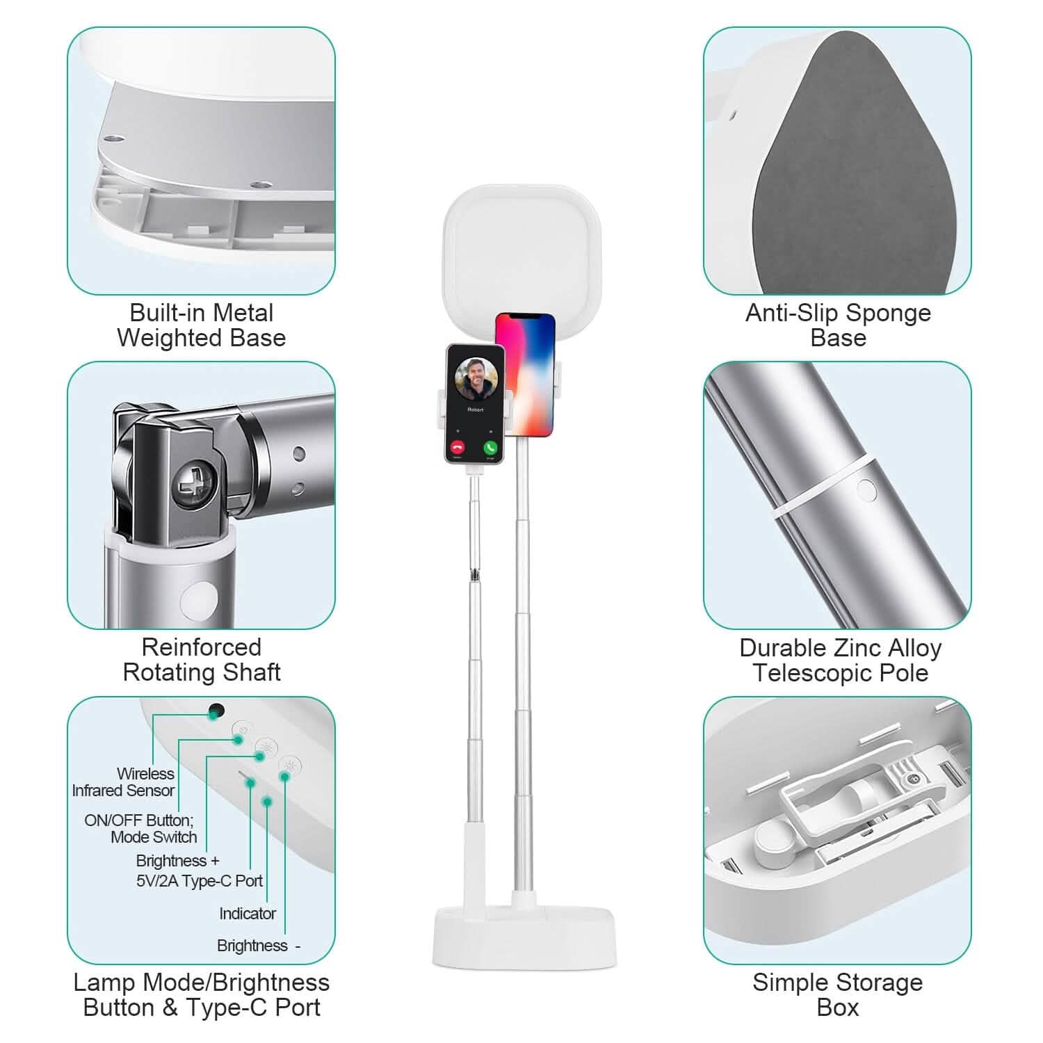 360° Rotatable Dual Phone Holder with Rechargeable Wireless Remote V8