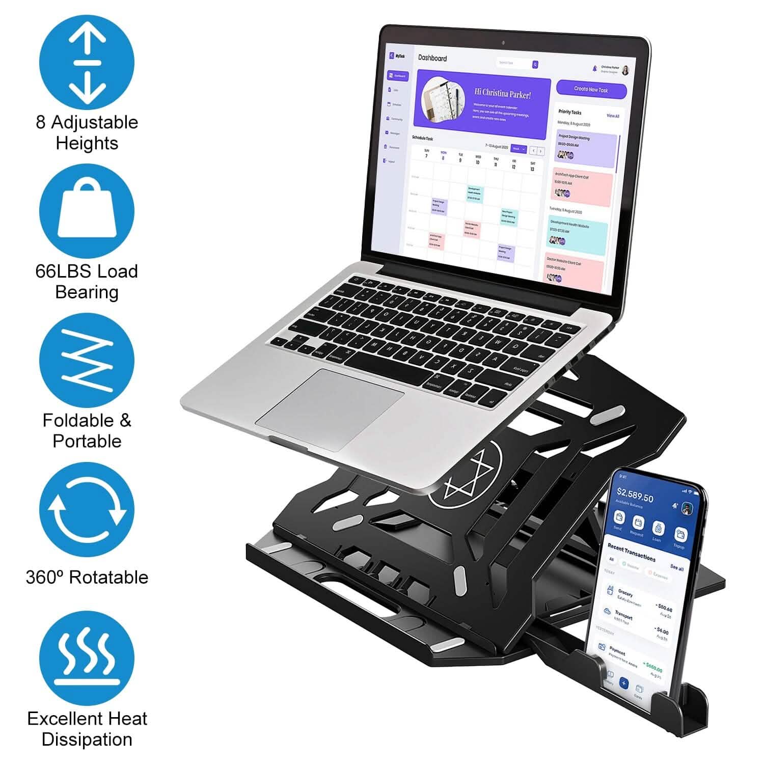 360º Rotating Laptop Riser Stand with Phone Stand 8 Level Adjustable Height