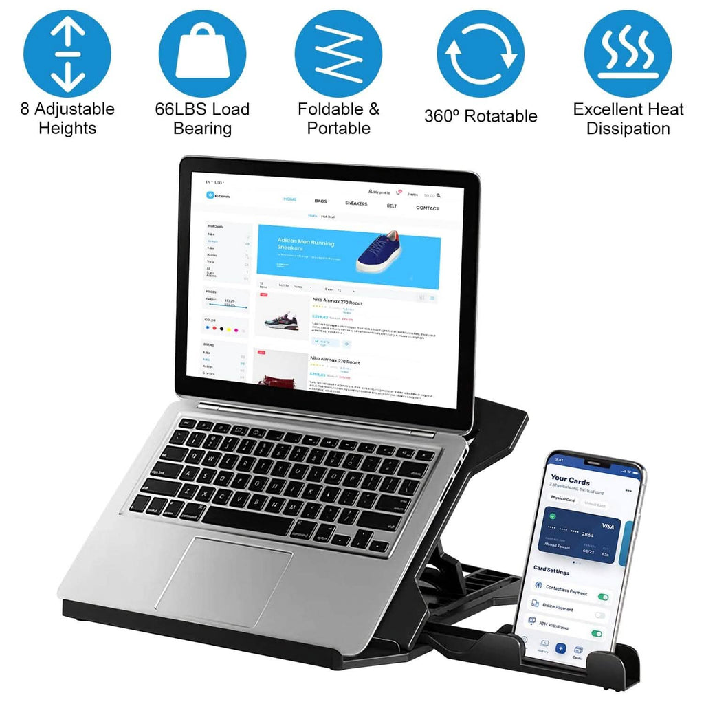 360º Rotating Laptop Riser Stand with Phone Stand 8 Level Adjustable Height