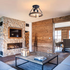 Industrial Wood Ring Ceiling Light | 3-Light Semi Flush Mount Fixture