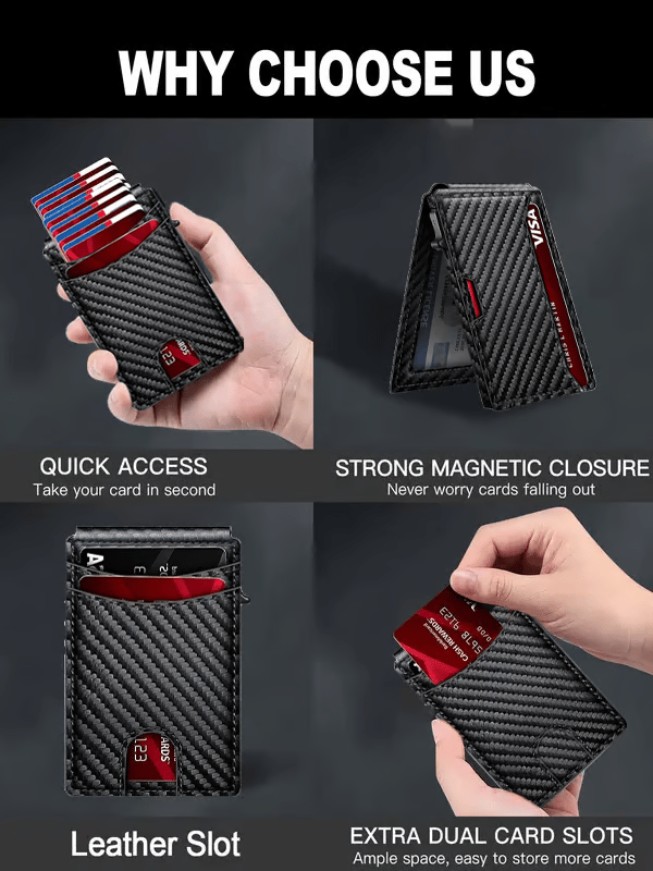 Premium Aluminum RFID Blocking Minimalist Wallet for Men – Pop-Up Quick Access Card Holder with ID Window