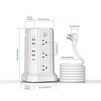 Surge Protector Tower 1800J with 4 USB A Ports, USB C (PD18W) Port, 12 AC Outlets and 10FT Cord