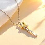 Hug Embrace Pendant Necklace for Mom & Child, Silver Gold Two-Tone Family Jewelry