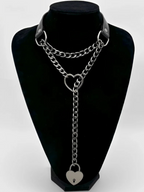 Lock & Key Chain Leather Choker Slip Chain