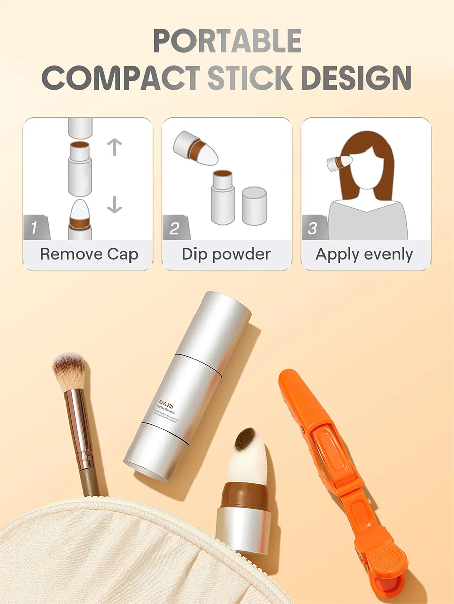 Fix & Fill Hairline Powder-Spice, 4-IN-1 Powder Stick for Hairline, Part, Contour & Brow, Quick Fix Sparse Hair