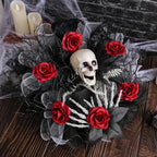 Halloween Garland Red Rose Skull Front Door Wreath