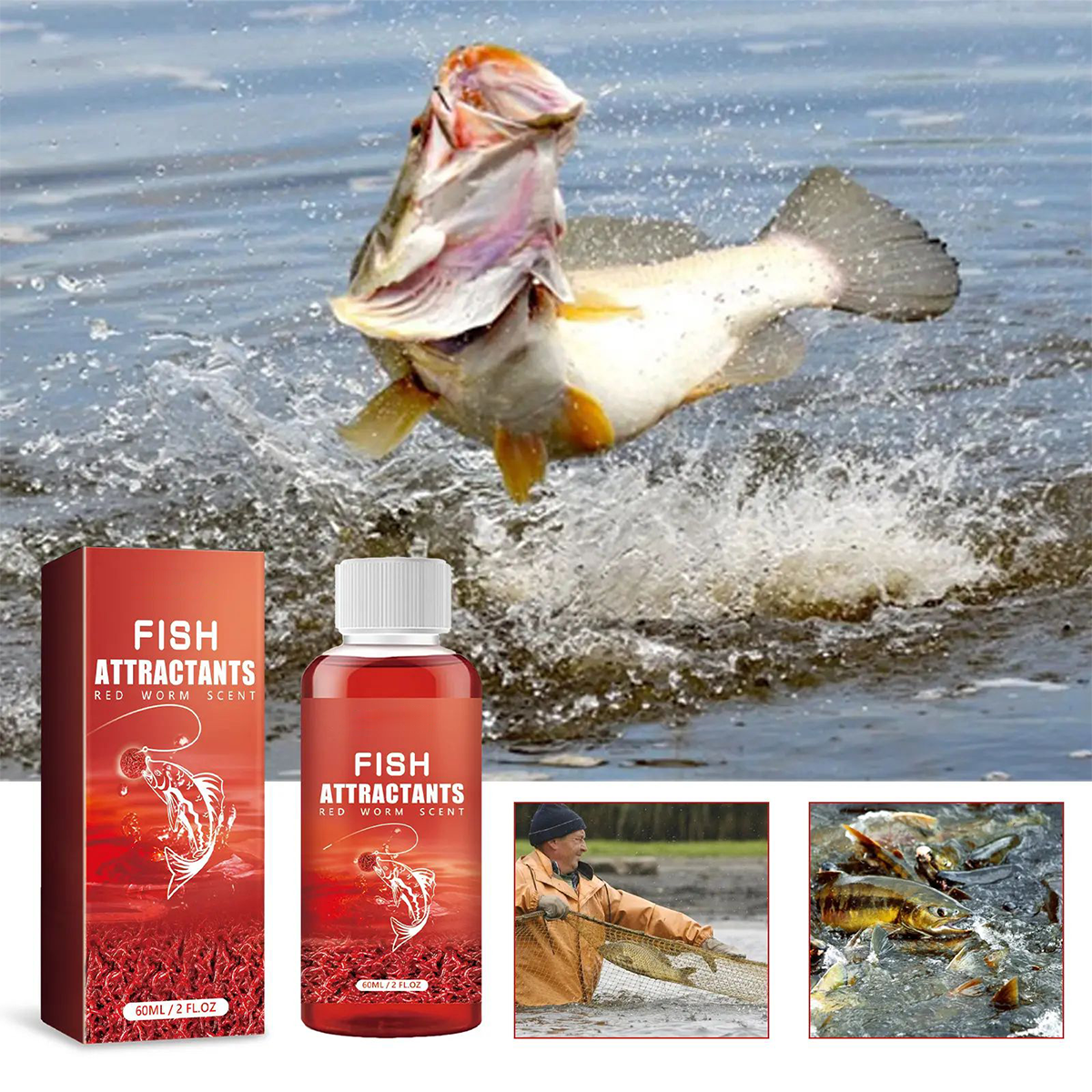 Bloodworm Fish Attractant, Concentrated Scent Bait Additive, Bite Stimulant Fishing Equipment for Bass, Trout