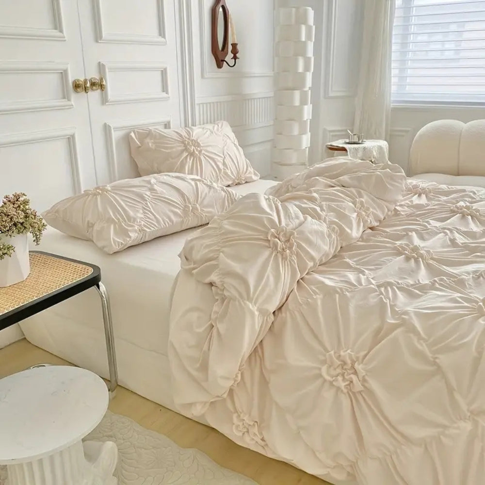 Textured Ruffle Floral Duvet Cover Set