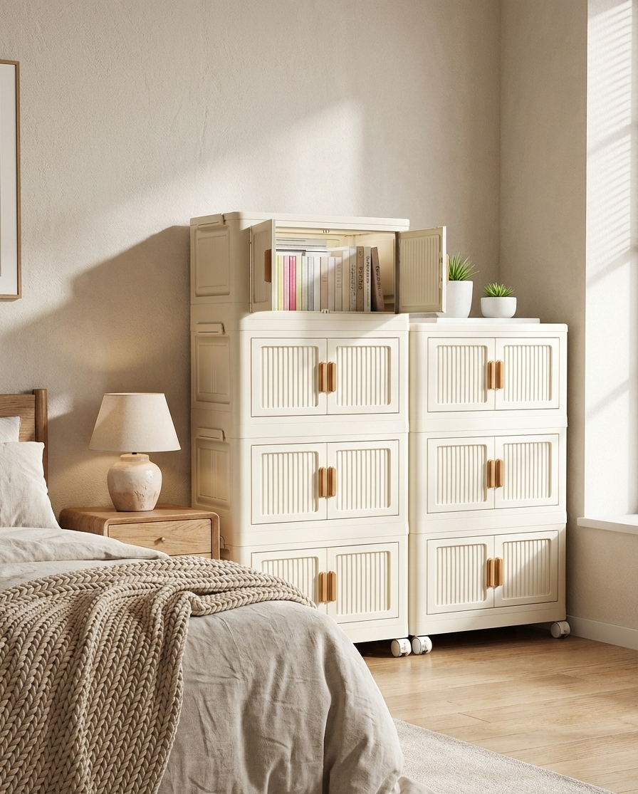 2-6 Layer Foldable Rolling Storage Bin Cabinet