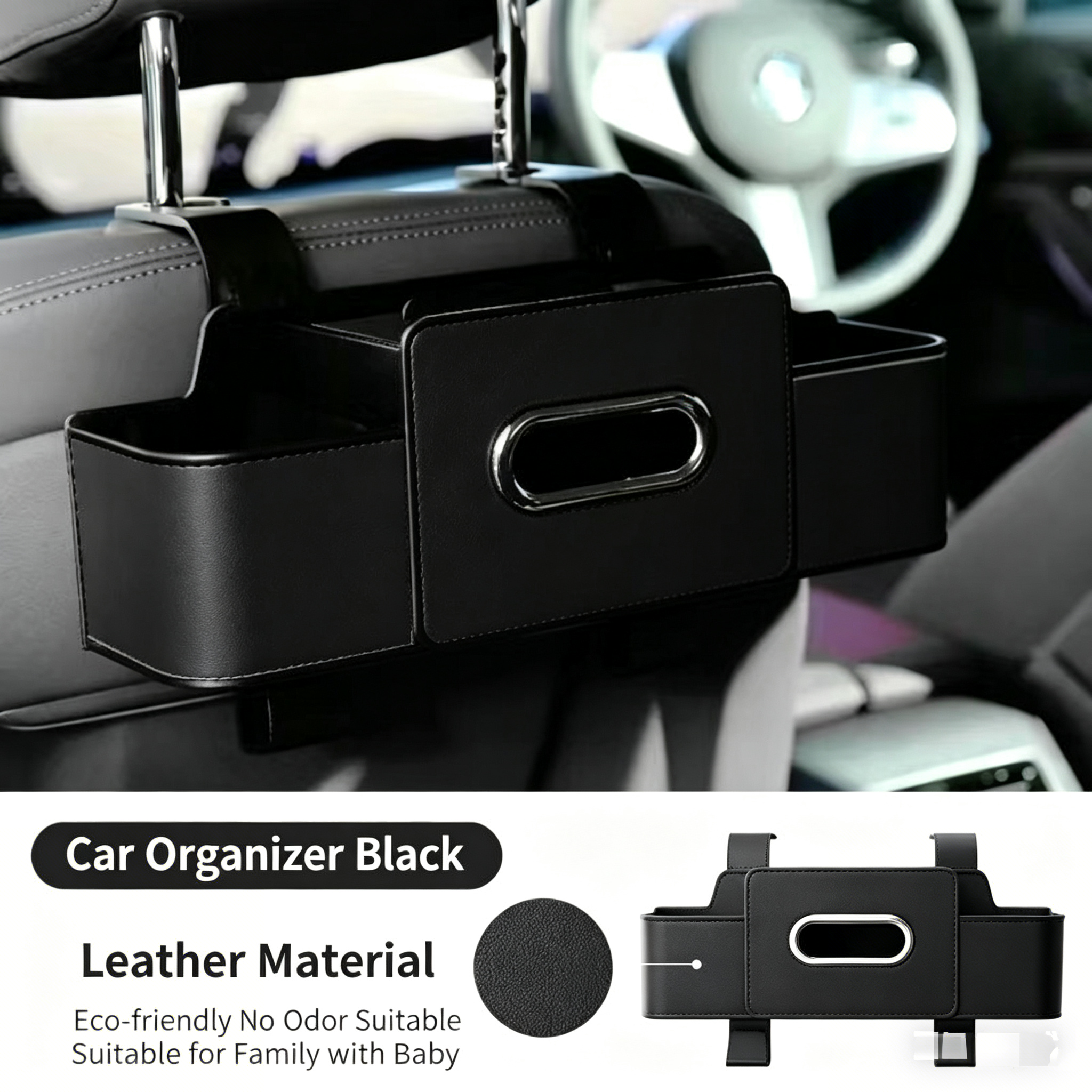 Car Backrest Storage Organizer with Hooks