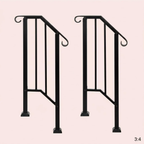 Outdoor Stair Handrail for 1–4 Steps, Adjustable Black Steel Railing
