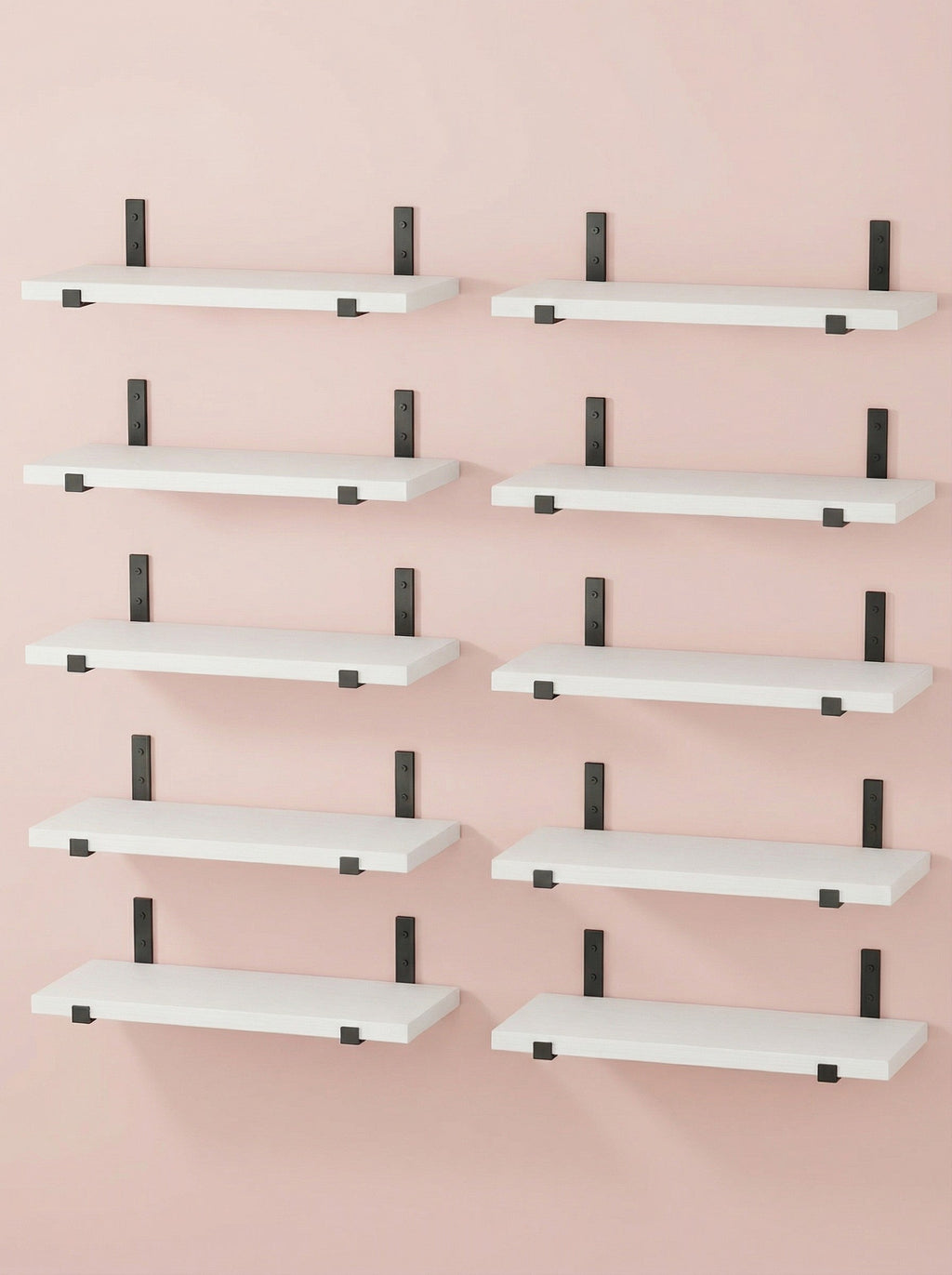 Rustic Wood Floating Wall Shelves with Metal Brackets