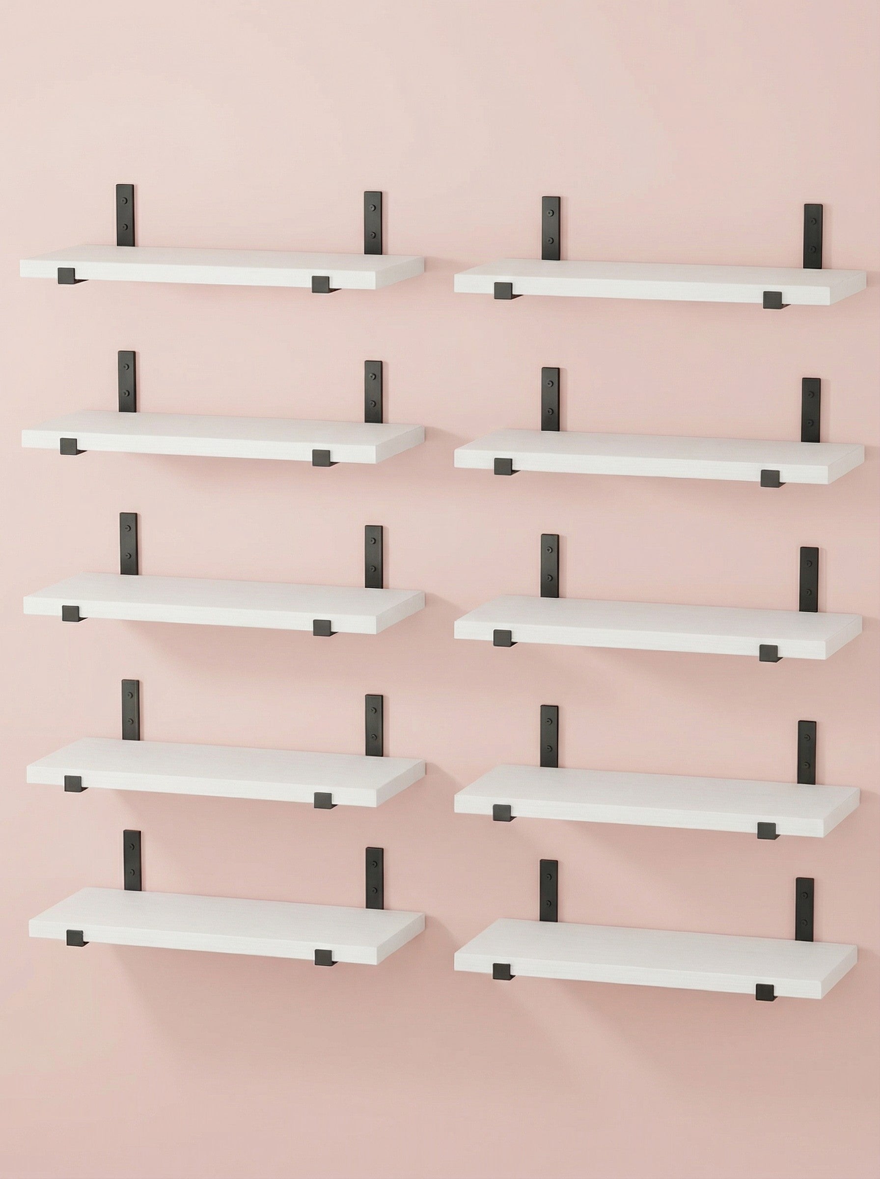 Rustic Wood Floating Wall Shelves with Metal Brackets