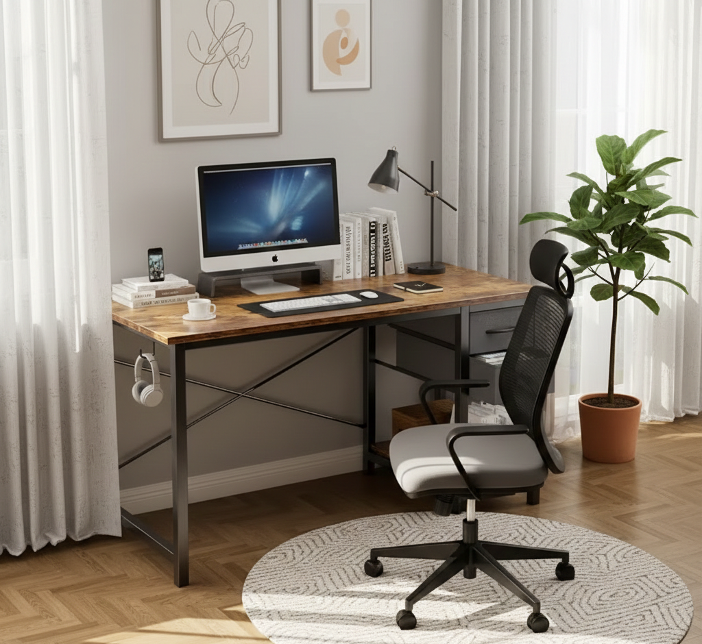 40/47" Computer Desk with Fabric Storage Drawers