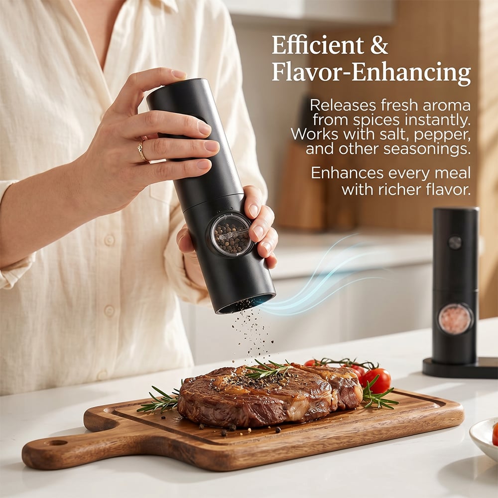 Electric Salt & Pepper Grinder Set – 2 Pack Automatic Spice Mills