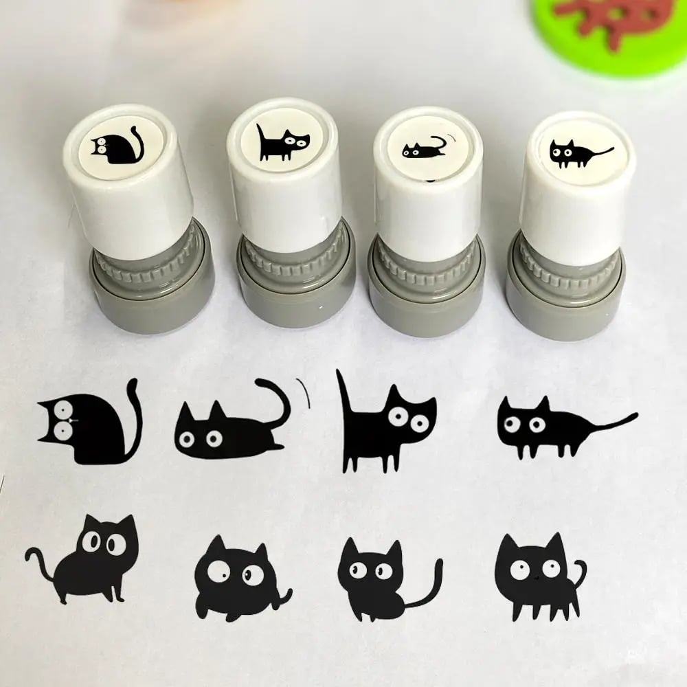 Cat Pattern Stamp, Round Self-inking Stamp