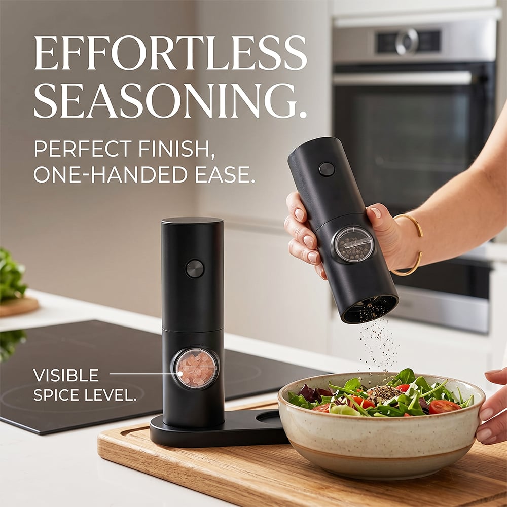 Electric Salt & Pepper Grinder Set – 2 Pack Automatic Spice Mills