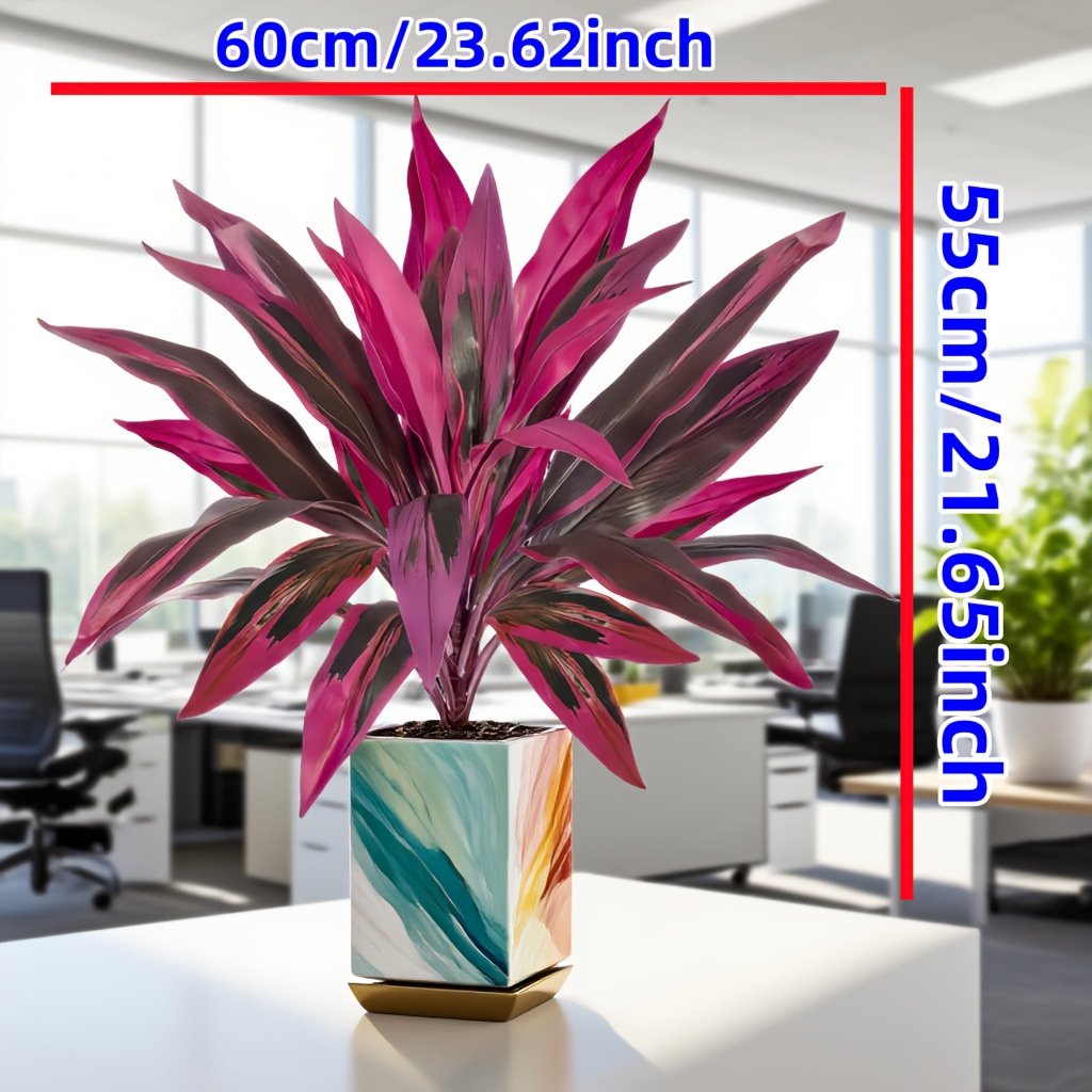 Vibrant Pink Purple Faux Boston Fern & Dragon's Blood Tree, Artificial Decorative Plants
