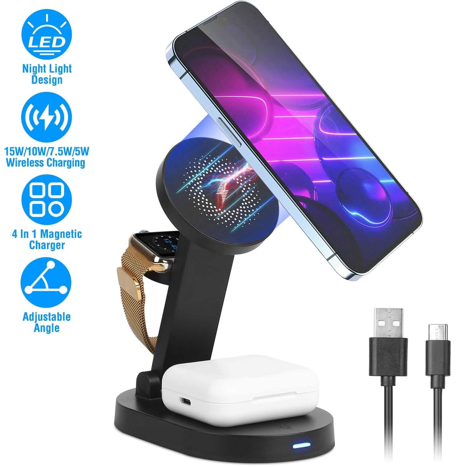 4-in-1 15W Foldable Magnetic Wireless Charging Station
