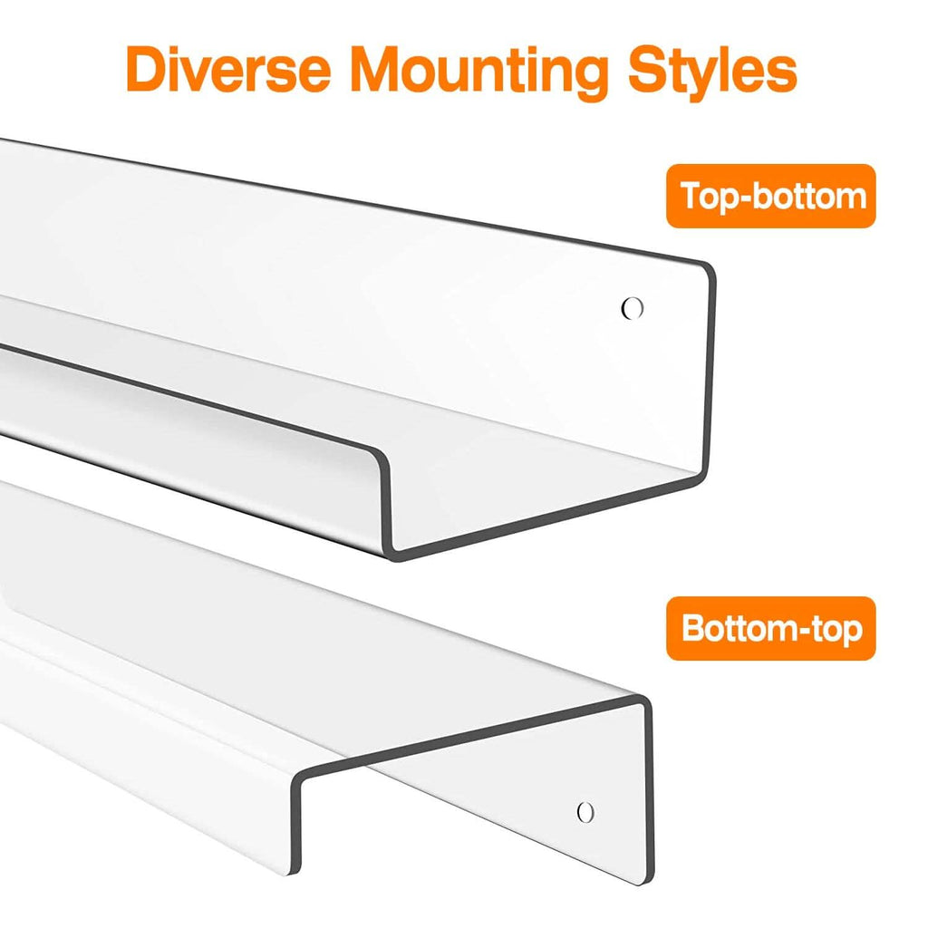 4-Pack: 15 inches Clear Acrylic Floating Shelves with 2 Mounting Ways