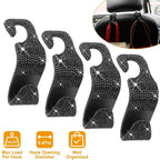 4-Pack: Car Headrest Hooks Bling Rhinestones Back Seat Organizer Hanger Holder