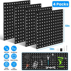 4-Pack: Metal Black Pegboard Wall Organizer with 1" Spacing 1/4" Hole