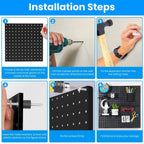 4-Pack: Metal Black Pegboard Wall Organizer with 1" Spacing 1/4" Hole