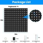 4-Pack: Metal Black Pegboard Wall Organizer with 1" Spacing 1/4" Hole
