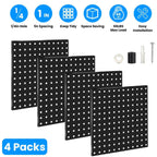 4-Pack: Metal Black Pegboard Wall Organizer with 1" Spacing 1/4" Hole