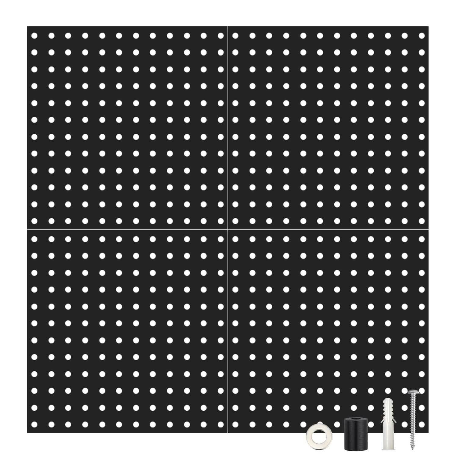4-Pack: Metal Black Pegboard Wall Organizer with 1" Spacing 1/4" Hole