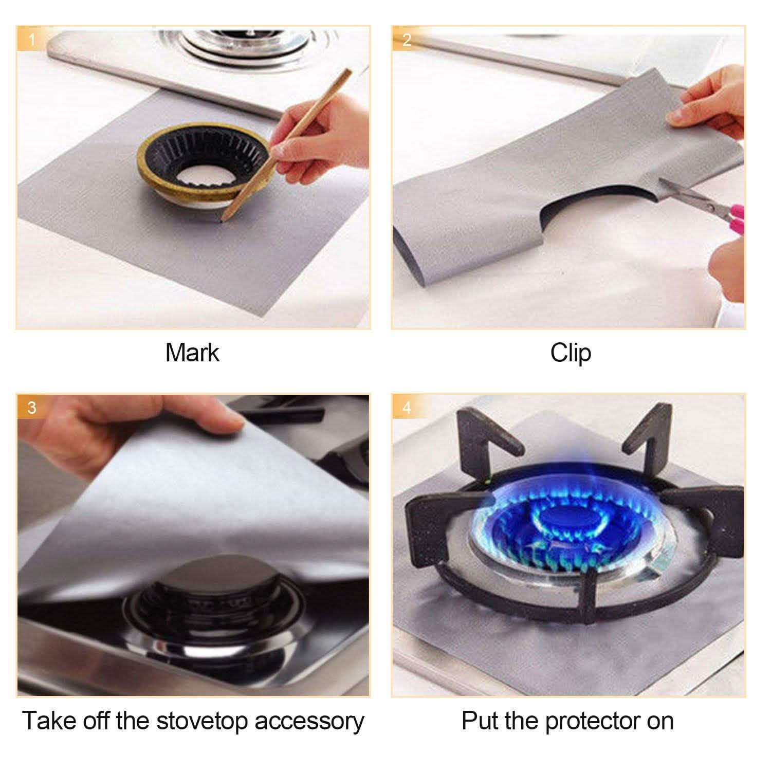 4-Pack: Reusable Nonstick Overtop Burner Protector Liner