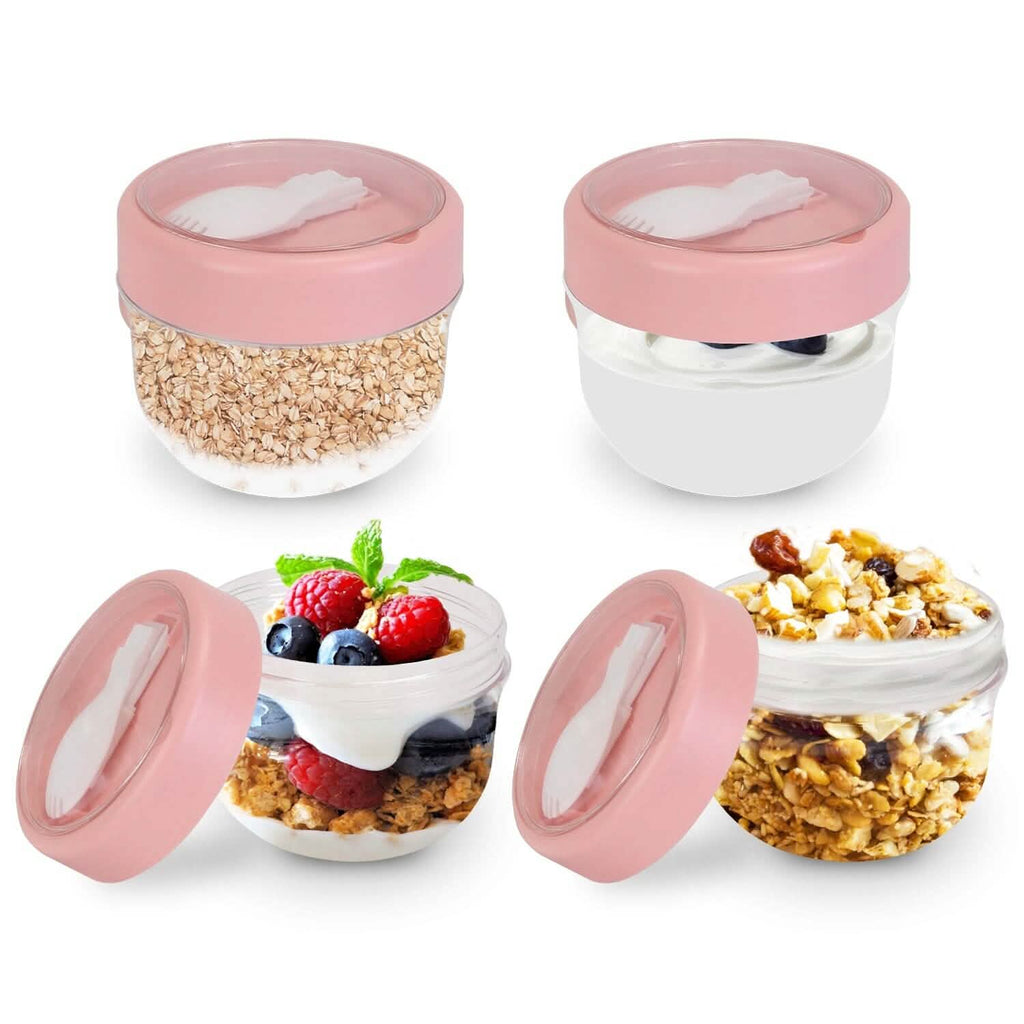 4-Piece: 20 Oz Oat Containers with Lids and Folding Spoons