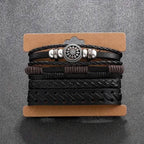 4-Piece Set: Exquisite Vintage-Style PU Leather Woven Handmade Charm Bracelets for Men